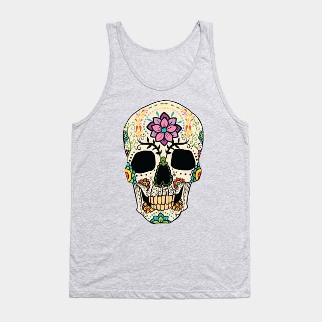 Sugar Skull with Flowers Tank Top by LR_Collections